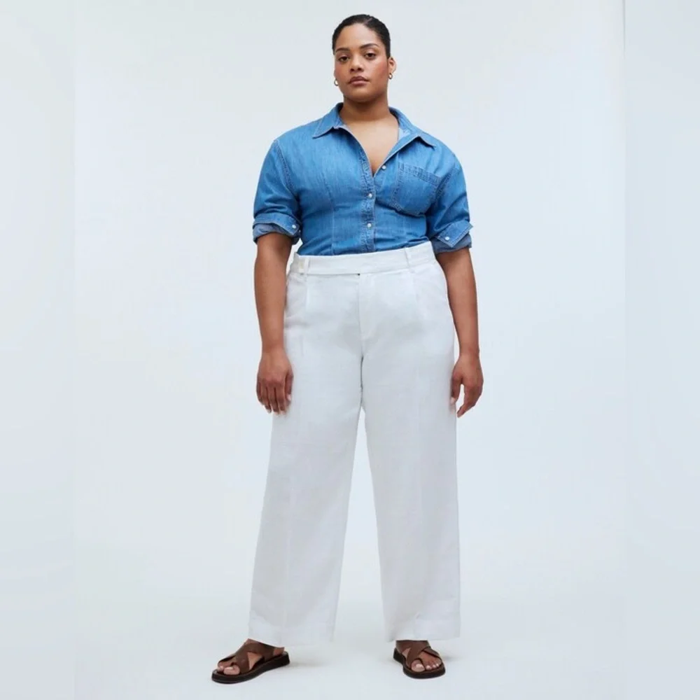 NWT Madewell The Plus Harlow Wide-Leg Pant in 100% Linen - Eyelet White - 18W